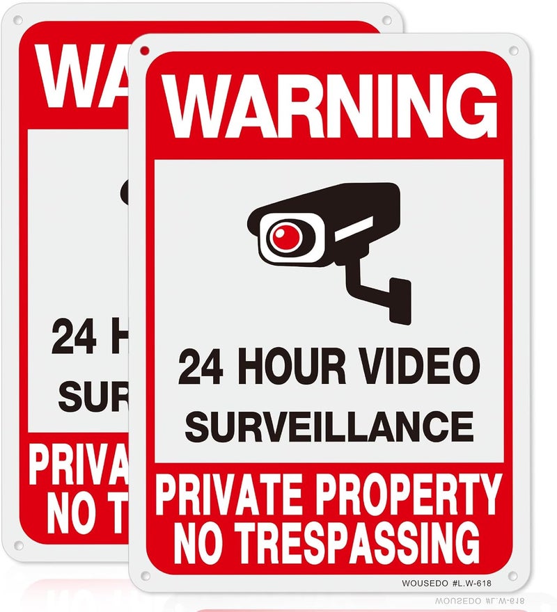 WOUSEDO 2-Pack Private Property No Trespassing Sign,Video Surveillance Signs Outdoor,Rust Free Aluminum 10 x7 Inches Security Camera Sign for Home,Business,CCTV,UV Protected & Waterproof - Image 1